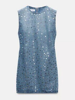 Zara TRF Light Blue Denim Mirror Dress